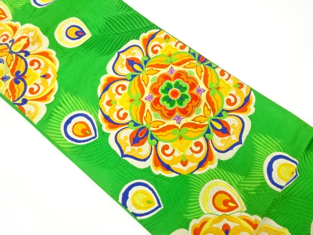 JAPANESE KIMONO / ANTIQUE FUKURO OBI / SILK / WOVEN FLORAL CREST